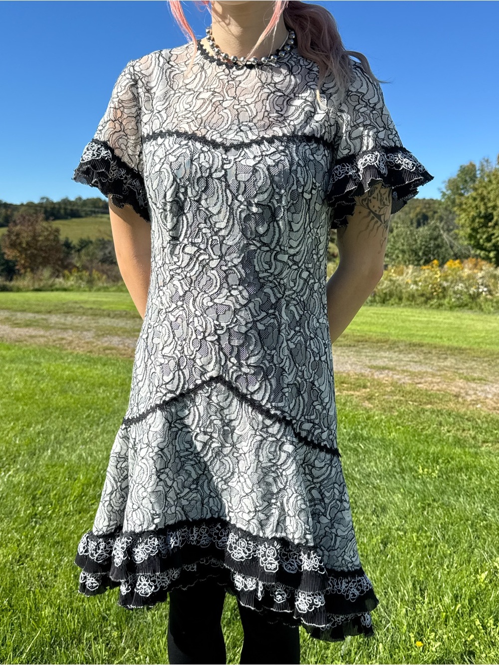 Jonathan Simkhai Pristine Lace Ruffle Hem Dress